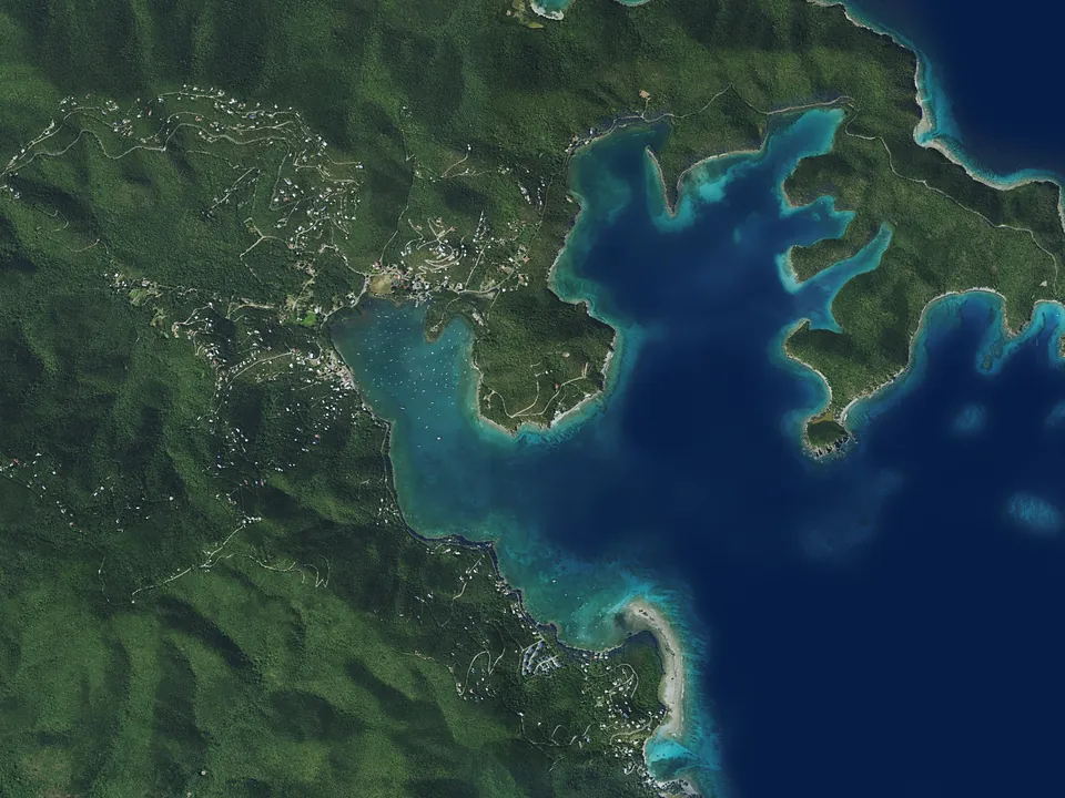 Satellite view of Coral Bay and Hurricane Hole