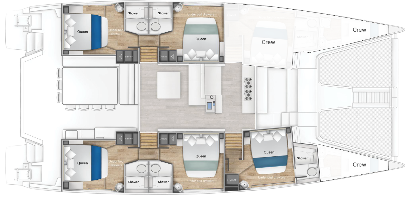 S/Y Celestine main deck and cabin layout plan