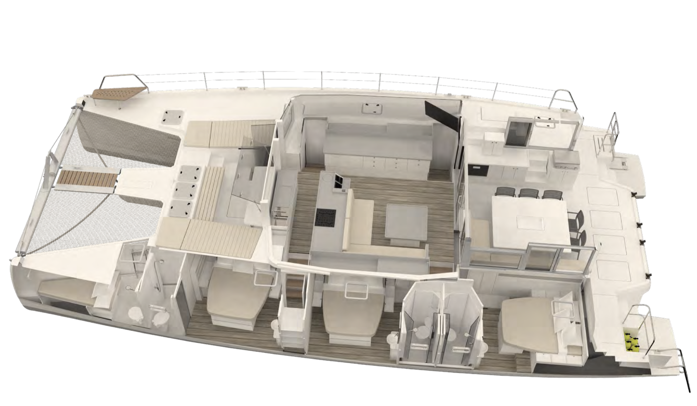 Cutaway view of S/Y Celestine showing interior arrangement